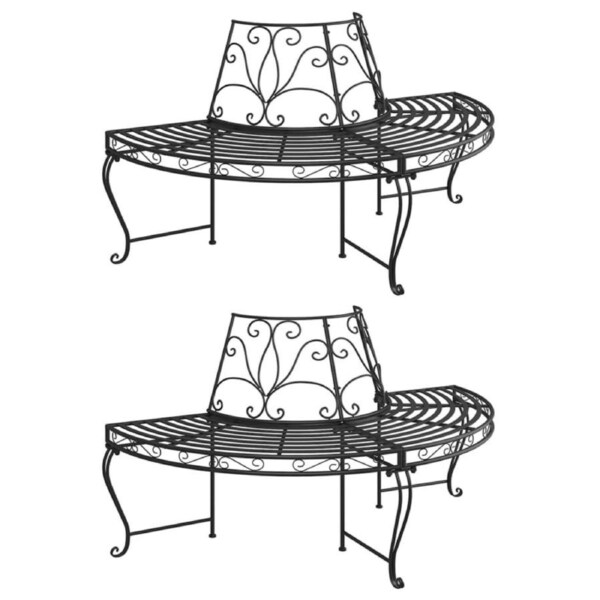 Half Round Tree Bench 2 pcs ?160 cm Black Steel vidaXL