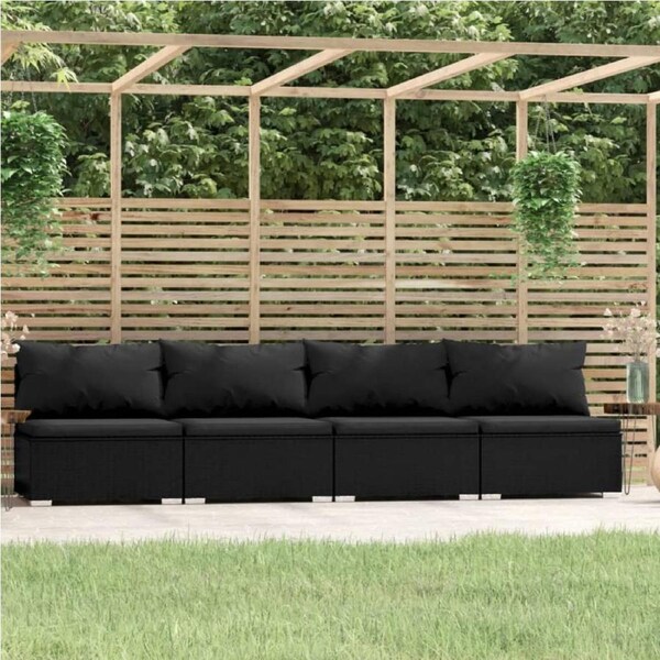 4-Seater Sofa with Cushions Black Poly Rattan vidaXL