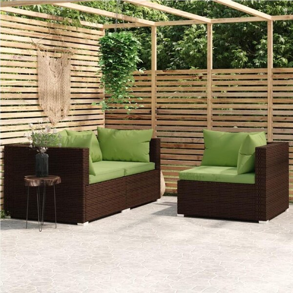 3 Piece Garden Lounge Set with Cushions Brown Poly Rattan vidaXL