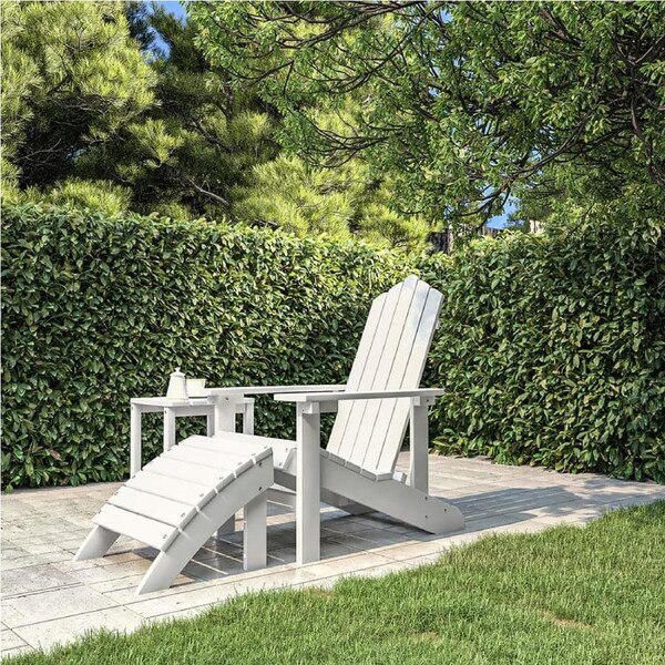 Garden Adirondack Chair with Footstool HDPE White vidaXL