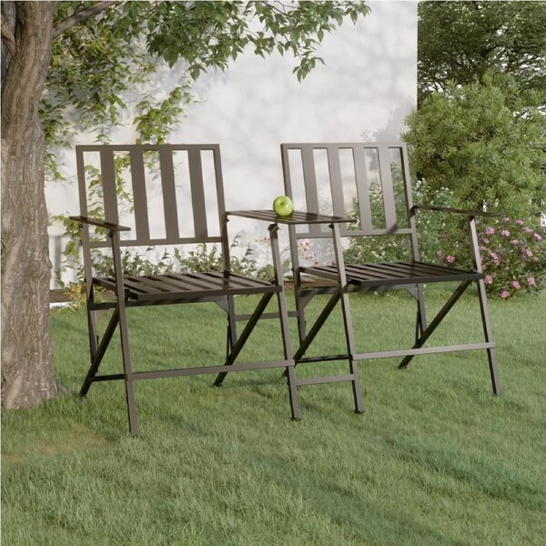Folding 2-Seater Garden Bench 137 cm Black Steel vidaXL
