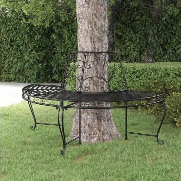 Half Round Tree Bench ?160 cm Black Steel vidaXL