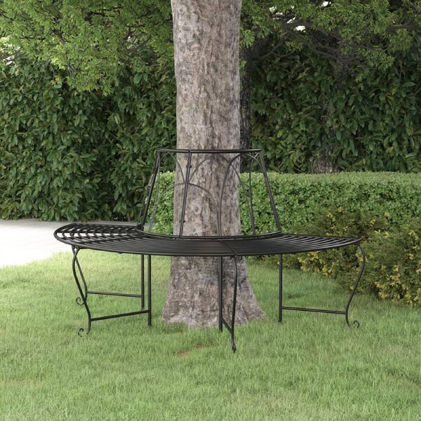 Half Round Tree Bench ?159 cm Black Steel vidaXL