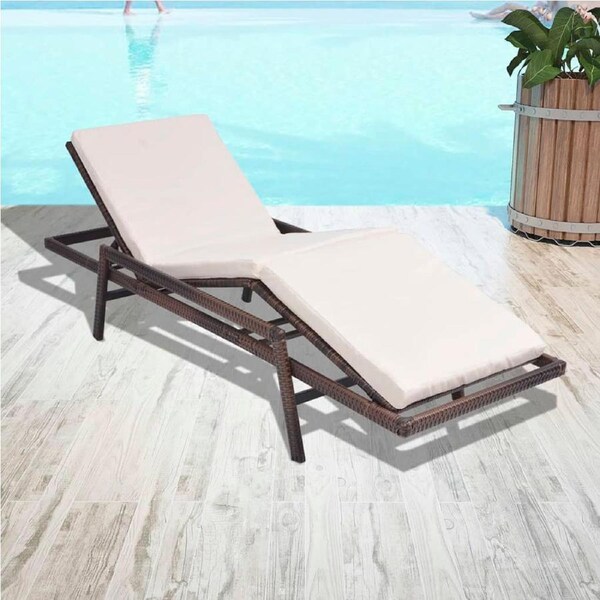 Sun Lounger with Cushion Poly Rattan Brown vidaXL