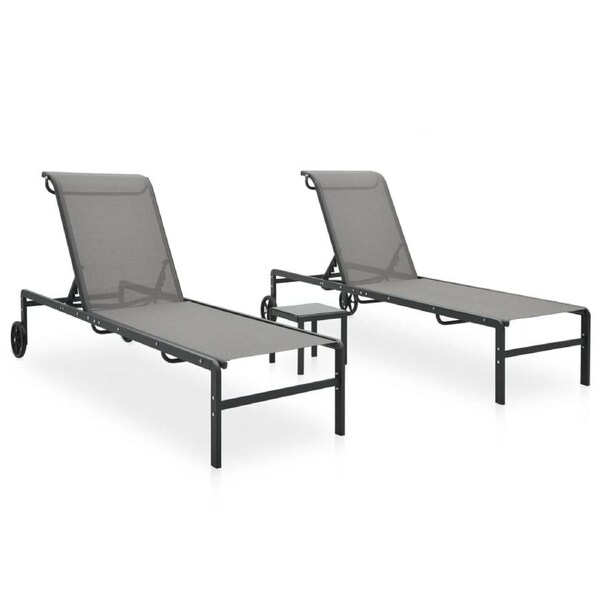 Sun Loungers 2 pcs with Table Textilene and Steel vidaXL