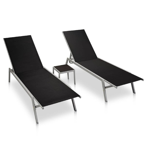 Sun Loungers 2 pcs with Table Steel and Textilene Black vidaXL