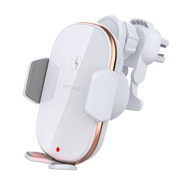 Wireless Car Charger 15W Qi Fast Charging Auto Clamping Car Charger Phone Mount Windshield Dashboard Air Vent Phone Holder- White