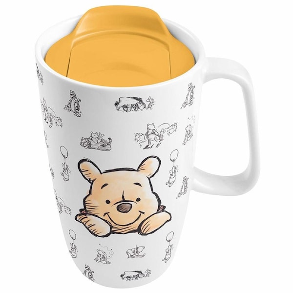Disney Winnie the Pooh Face Ceramic Travel Coffee Mug Cup With Handle