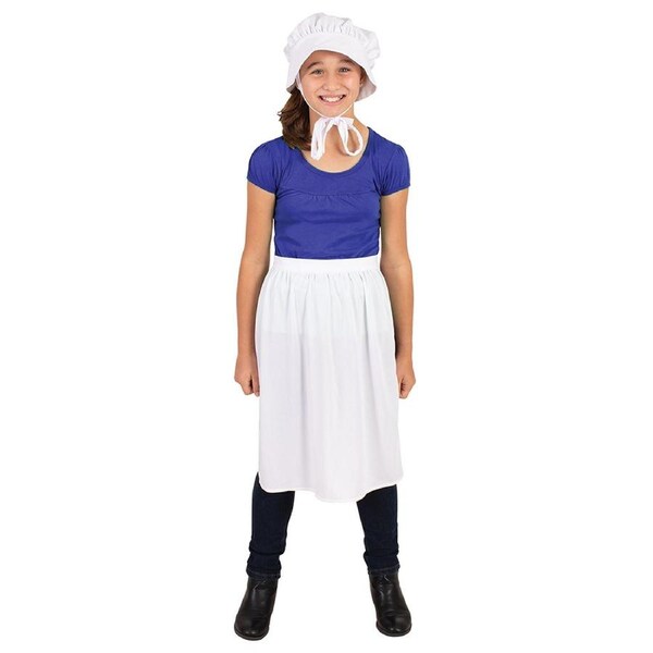Historical Bonnet & Apron Set Girls Kids/Child 6+ Party Halloween Costume White