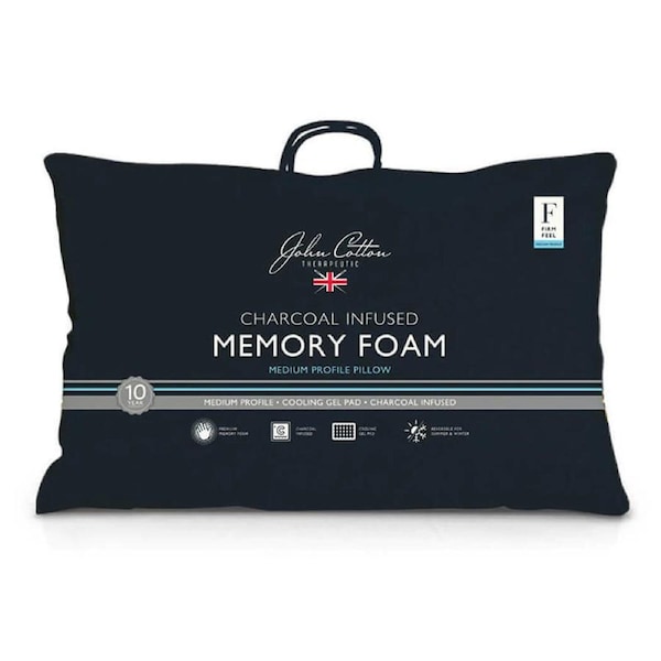 John Cotton 67x39cm Charcoal Infused Firm Memory Foam Pillow w/ Cooling Gel Pad