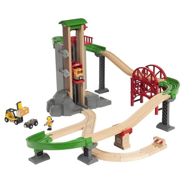 32pc Brio World 72cm Lift & Load Warehouse Wooden Railway Set Kids/Child Toy 3y+