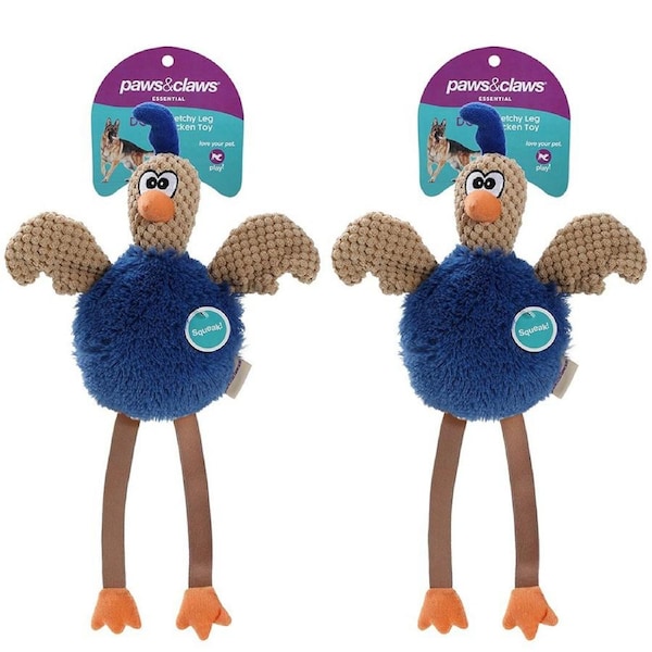 2x Paws N Claws Pets Stretchy Leg Chicken 40x24cm Toy w/ Built-In Squeaker Asst