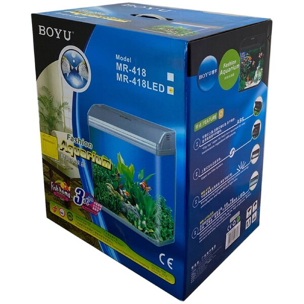 Boyu MR-418 All In One Curved Plastic Aquarium Fish Tank Filter/LED 37L Black