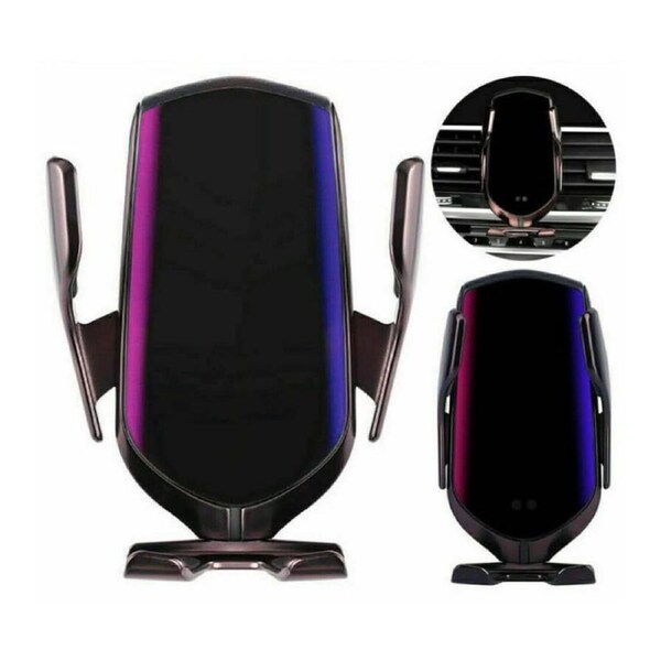 Wireless Car Mount Charger Phone Holder Rack Automatic Clamping Smart Sensor-Black