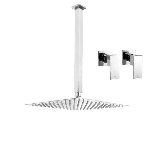ACA WELS WATERMARK Square 12'' Ultrathin Stainless Steel Rainfall Shower Head 400mm Ceiling Extension Arm Dropper Twin Taps Chrome