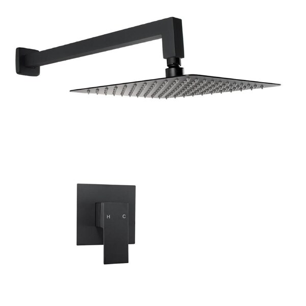 ACA WELS WATERMARK Square 10'' Ultrathin Stainless Steel Rainfall Shower Head Set 400mm Wall Extension Arm Dropper Mixer Tap Black