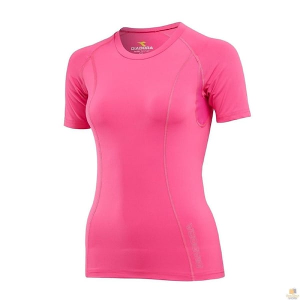 DIADORA Ladies Compression Short Sleeve Top Fitness Gym Yoga - Pink 16