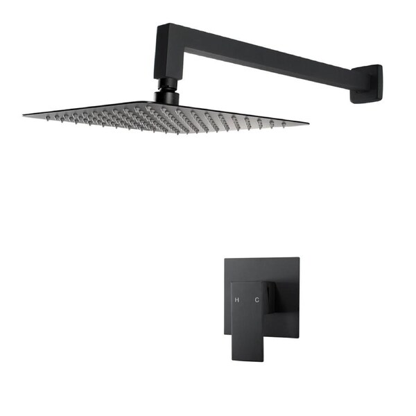 Black Bath Square 10'' Ultrathin Stainless Steel Rainfall Shower Head Rose 400mm Wall Extension Arm Dropper Mixer Tap WELS WATERMARK