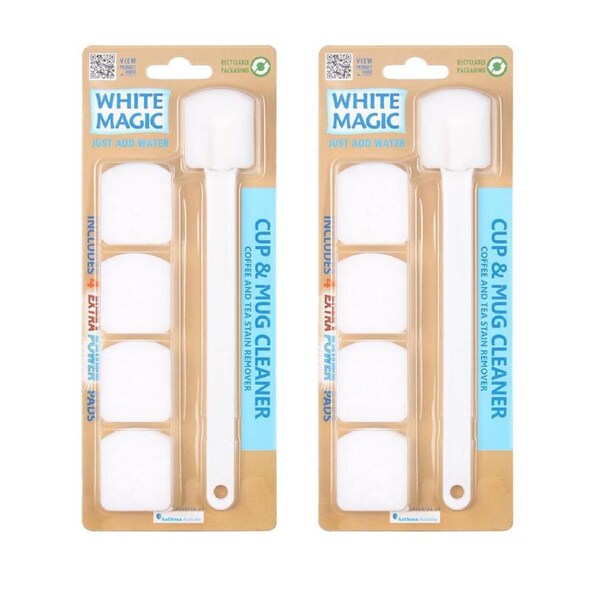 2x White Magic Cleaner Stain Remover w/ 4 Sponges For Coffee/Tea Cup & Mug White