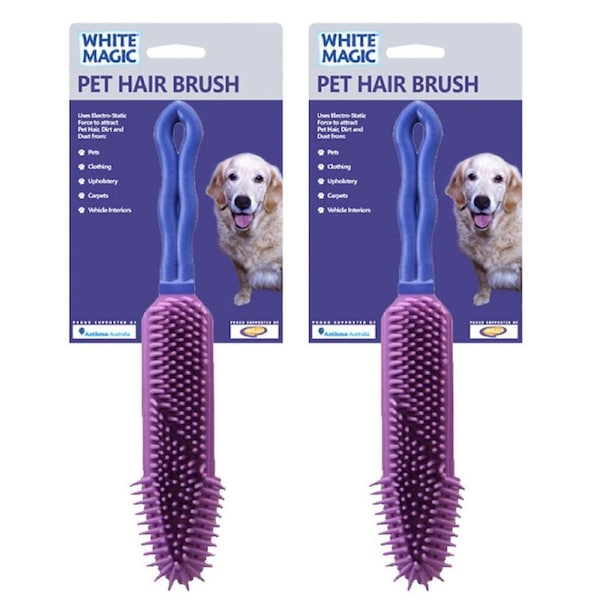 2x White Magic Pet Dog 27x5cm Grooming Hair Brush Comb w/ Rubber Bristles Purple