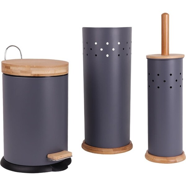 Eco Basics 3in1 Bathroom Toilet/Roll Holder Storage/3L Rubbish Bin Set Charcoal