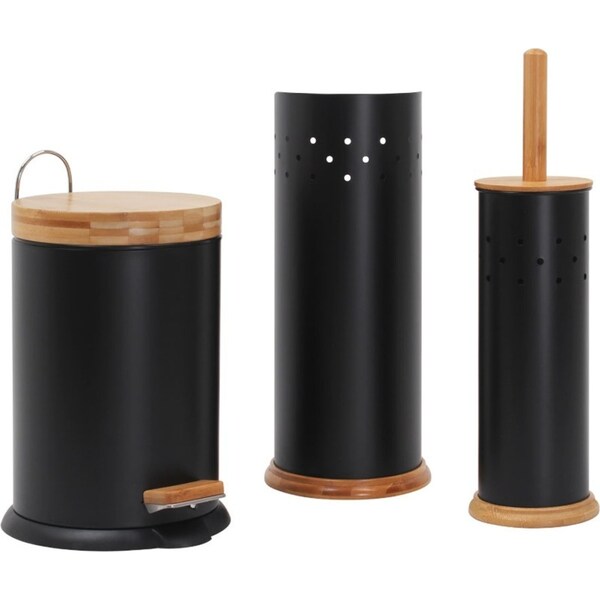 Eco Basics 3-in-1 Bathroom Toilet/Roll Holder Storage/3L Rubbish Bin Set Black