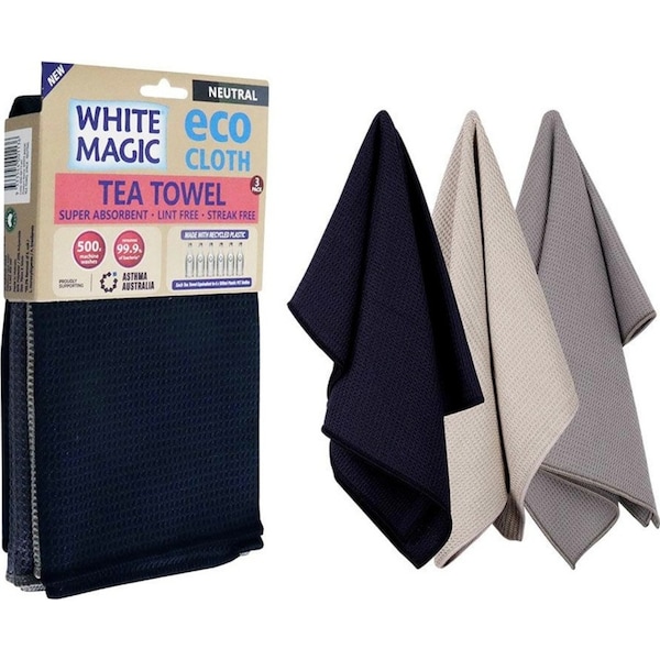 3pc White Magic Reusable 70x50cm Tea Towel Soft Absorbent Drying Cloth Neutral