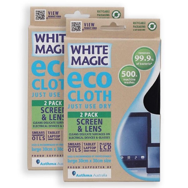 4pc White Magic 30x30cm Microfibre Eco Cloth For Device Screen/Glasses Lens BLK