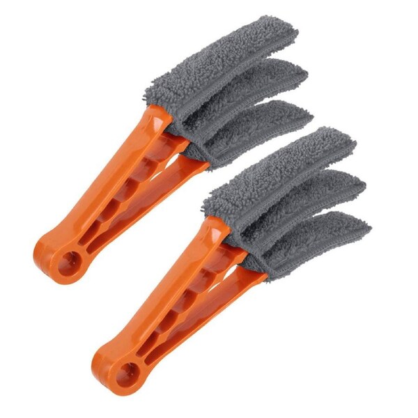 2x White Magic 12cm Mini Handheld Venetian Blind Duster Dirt Cleaner Orange/Grey