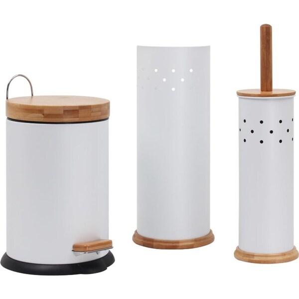 Eco Basics 3-in-1 Bathroom Toilet/Roll Holder Storage/3L Rubbish Bin Set White