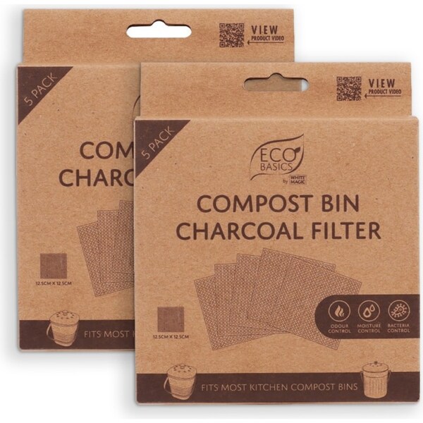 2x 5pc Eco Basics 12.5cm Charcoal Filter Refills For Kitchen Compost Waste Bin