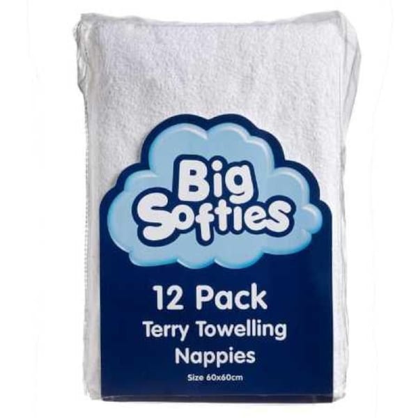 Big Softies Terry Towelling Nappies 12 Pack - White