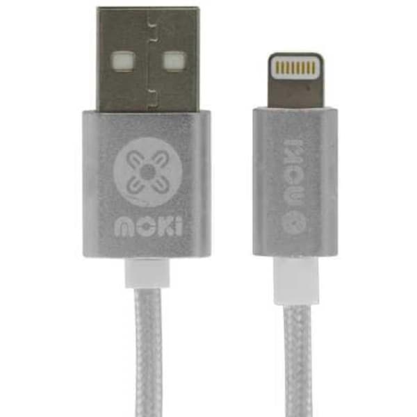 Moki Braided King Size Lightning SynCharge Cable 3m - Silver