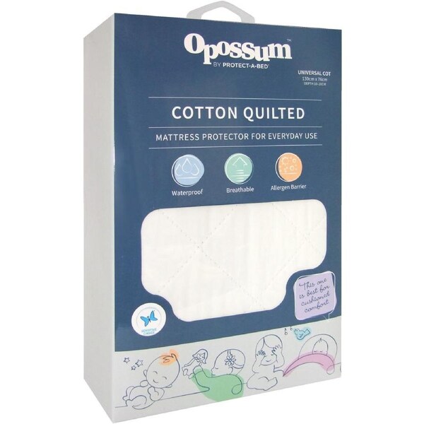 Opossum Cotton Quilted Waterproof Mattress Protector - Universal Cot