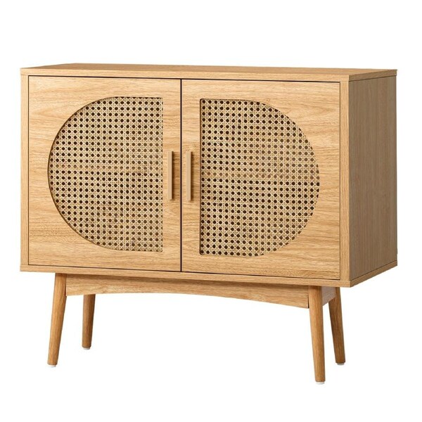 Oikiture Sideboard Cabinet Buffet Rattan Furniture Cupboard Hallway Shelf Wood