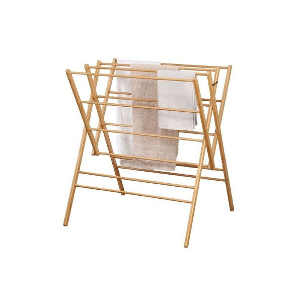 Bamboo Clothes Airer W Shape Foldable Rack Air Dryer Winged 14 Rails