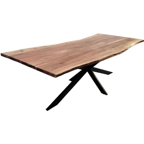 Lantana Dining Table 240cm Live Edge Solid Acacia Timber Wood Metal Leg -Natural