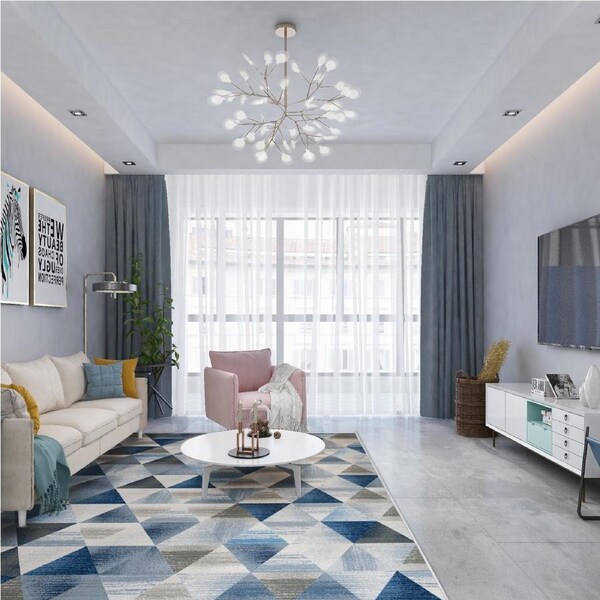 200x300cm Large Floor Blue Triangle Mirage Rug – Modern Area Carpet for Bedroom & Lounge