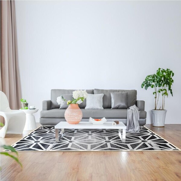 200x300cm Large Floor Black & White Geometric Rug – Modern Area Carpet for Bedroom & Lounge