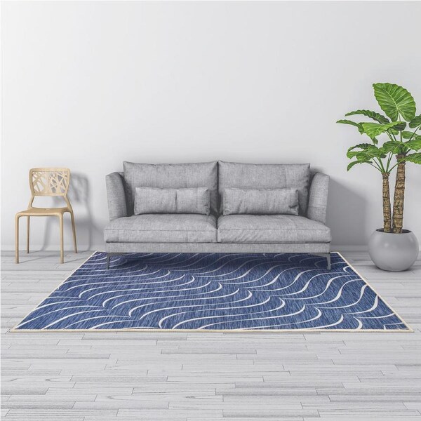 200x300cm Large Floor Blue Wave Lines Rug – Modern Area Carpet for Bedroom & Lounge