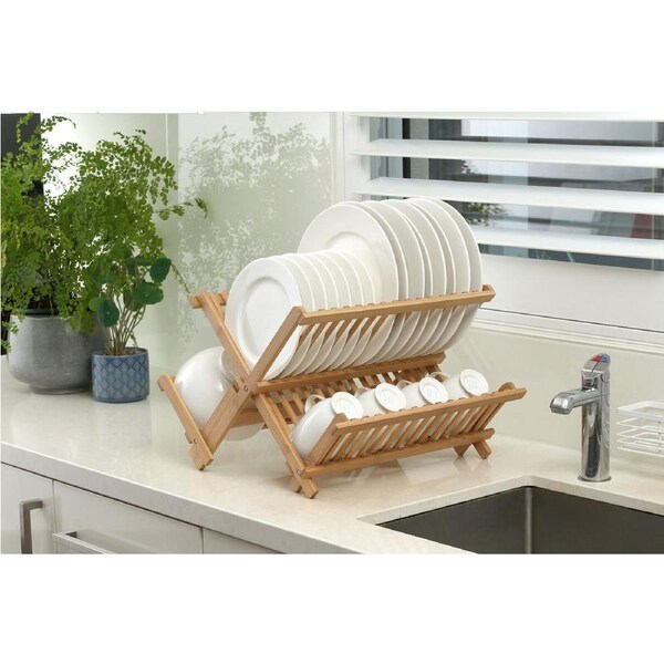 Bamboo Drying Foldable Dish Rack Drainer