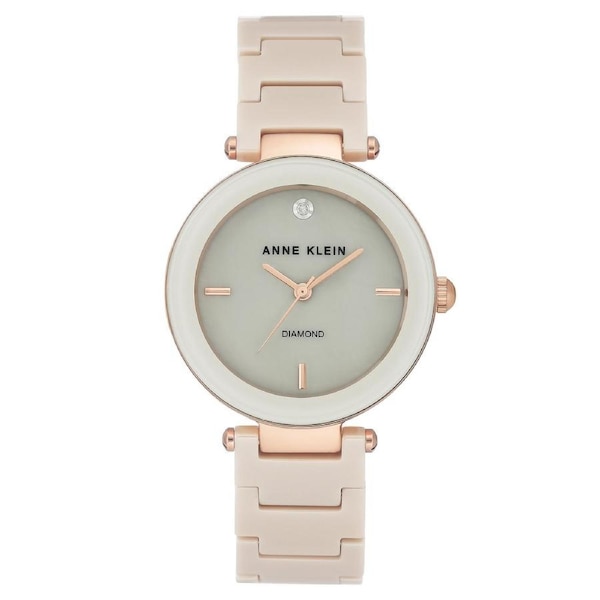 Anne Klein Rose Gold Ceramic Tan Mother of Pearl Dial Women's Watch - AK1018RGTN