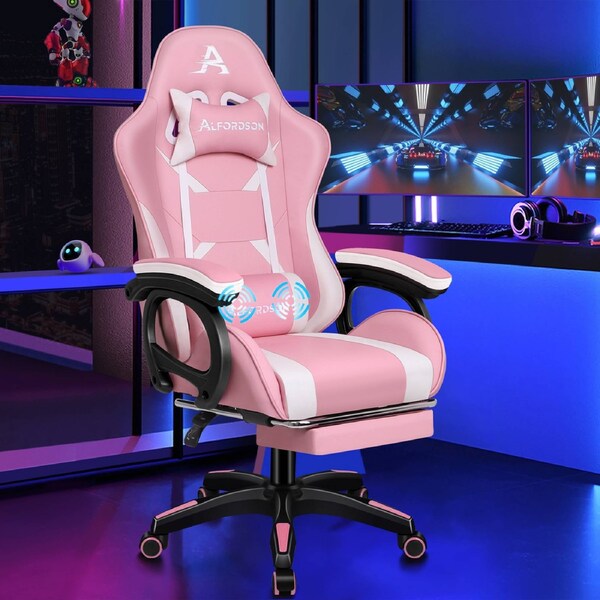 ALFORDSON Gaming Office Chair Massage Racing Computer Seat Footrest Leather Pink