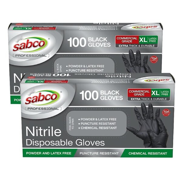 200pc Sabco Professional Disposable Nitrile Gloves XL Latex-Free Protection BLK