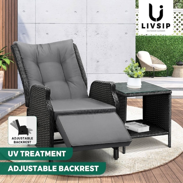 Livsip Outoodr Recliner Chair & Table Sun Lounge Outdoor Furniture Patio Setting