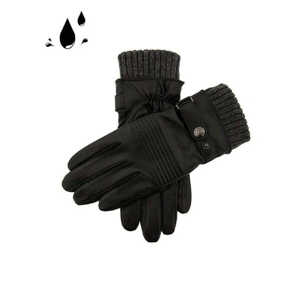 Dents Mens Sherston Water Resistant Stitch Detail Leather Gloves - Black Large