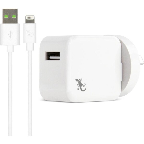 Gecko Wall Charger Lightning Cable 2.4 Amp White Bundle