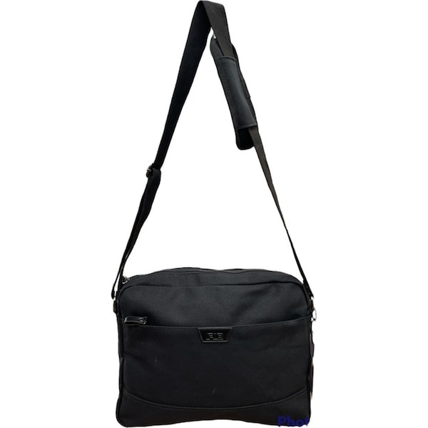 FIB Byron Canvas Laptop Messenger Bag - Black, Adjustable Strap, Fits 13" Laptop