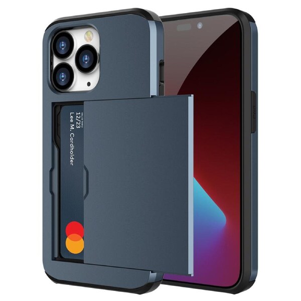 ZUSLAB iPhone 14 Pro Case Slide Armor Card Holder Protective Shockproof Hard Back Cover For Apple (2022) - Dark Blue