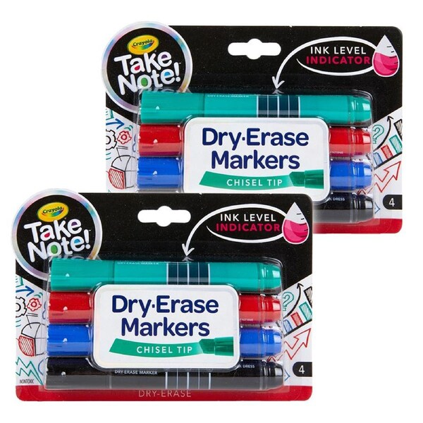 8x Crayola Take Note! Quick-Dry White Board Markers Chisel Tip Writing Pen